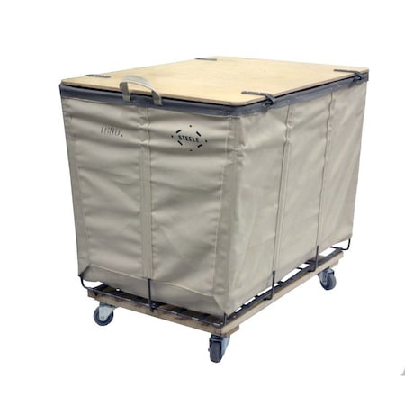 Steele Canvas Basket 8 BU Permanent Truck Natural Canvas w/Grey Vinyl - 4in Casters - Lockable Wood Cover - Snap&Chain 92LW8CNATVGRYW4-SC